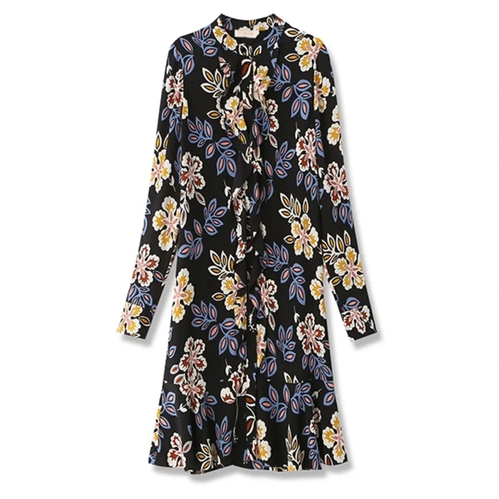TORY BURCH Floral Jane Black Hopewell Bohemian Shirtdress
